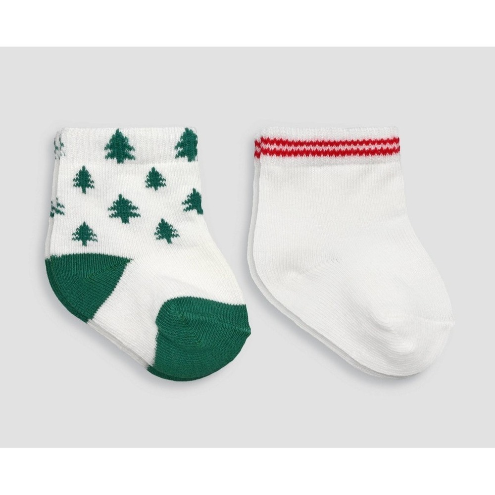 Carter's Just One You Baby Socks 0-6 Months 2 Pack Christmas Trees Red Stripe